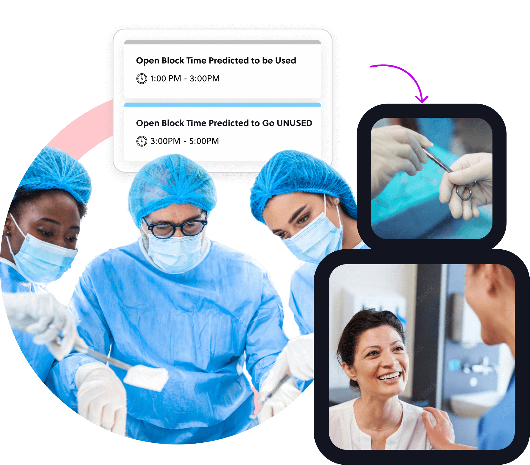 Surgeons, healthcare professionals, and patients benefiting from a Qventus solution that optimizes operating room utilization