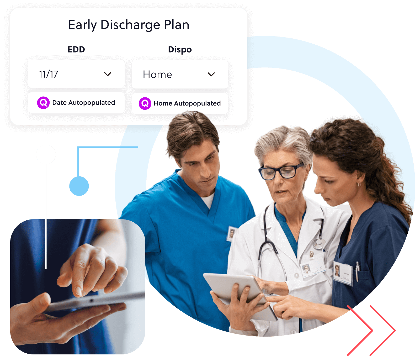 Hospital healthcare professionals using the Qventus inpatient solution to automate discharge planning