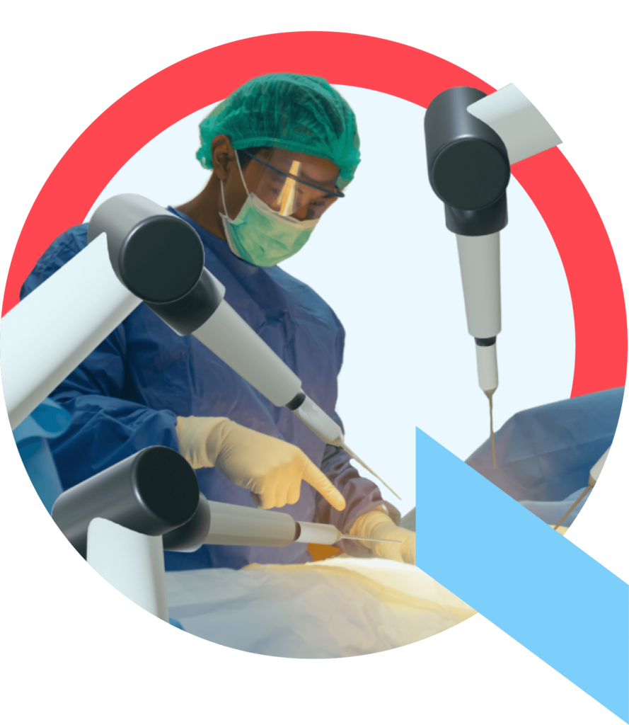 A surgeon uses a robotic platform to perform a procedure scheduled with a Qventus solution that optimizes operating room utilization