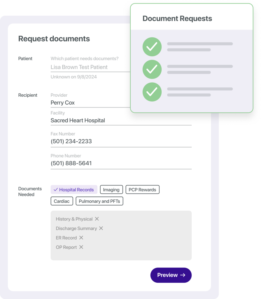 Product screenshot from Qventus Perioperative Care Coordination Solution showing intelligent document management